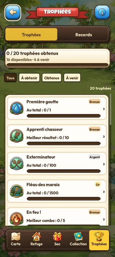 Écran des vingt trophées